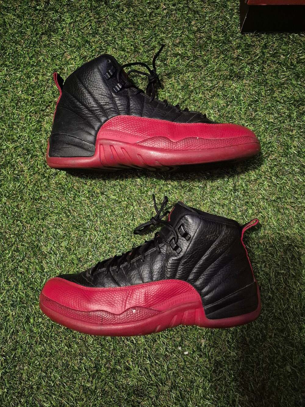 Air Jordan 12 Retro Flu Game Black Red Leather High-Top Sneakers